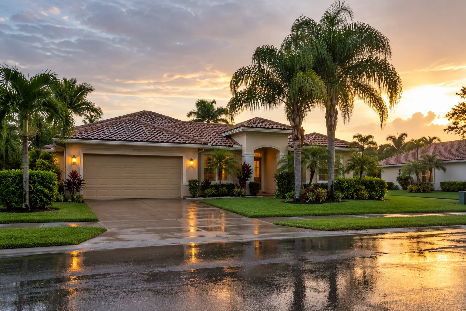A typical single-story concrete block home with a tile roof near Plant City